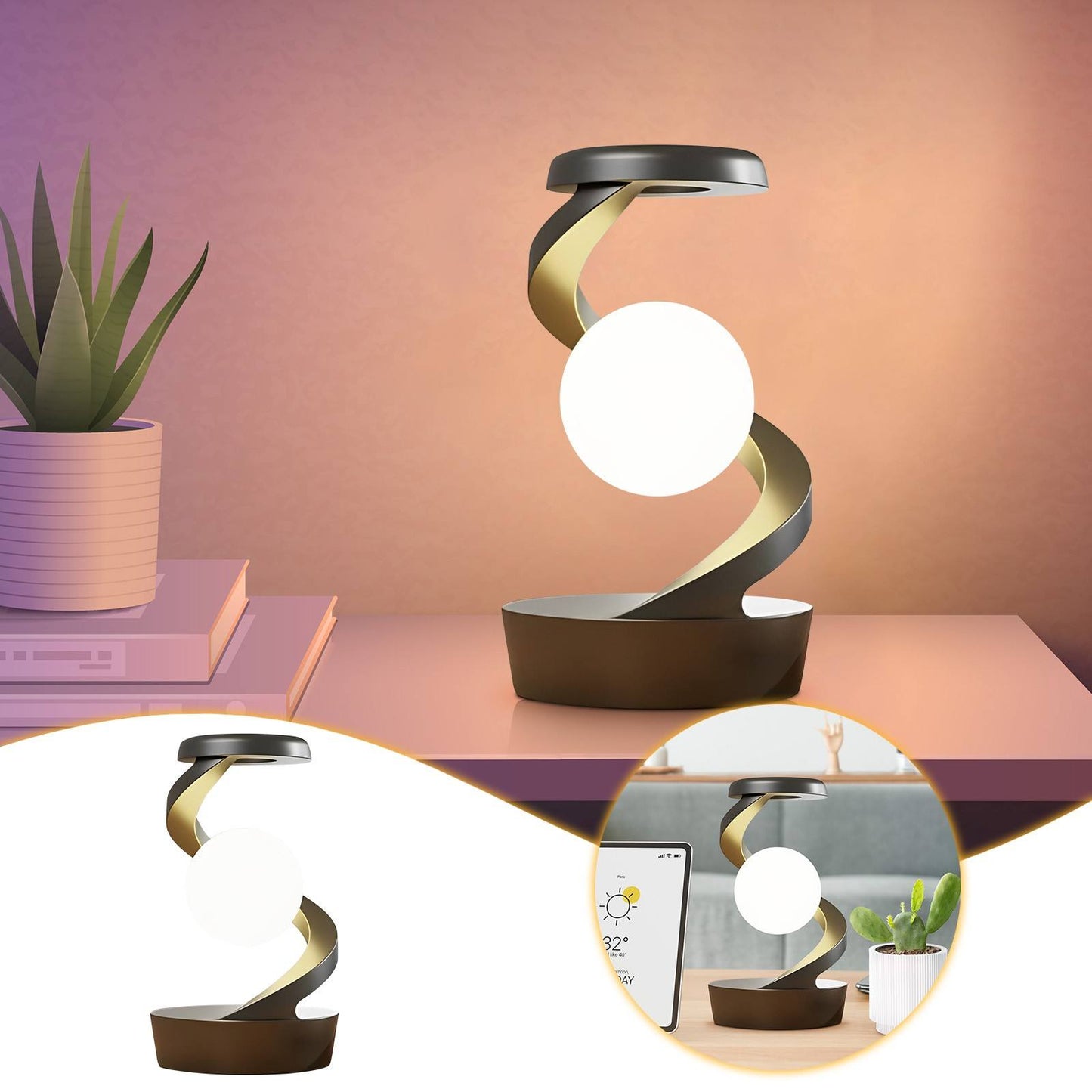 Rotating Moon Desk Lamp with Phone Wireless Charging